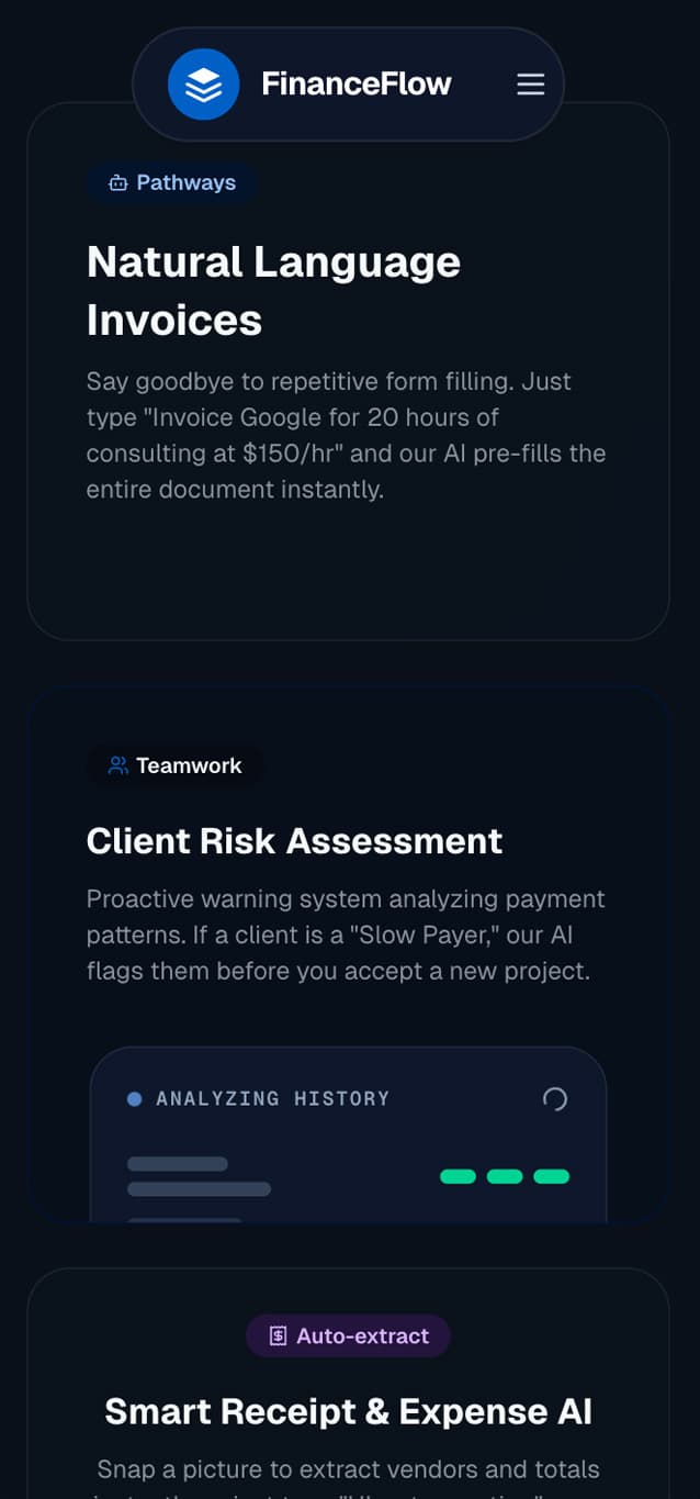 Finance Flow mobile — view 1