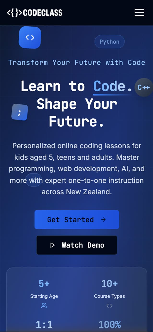 CodeClass New Zealand mobile — view 1